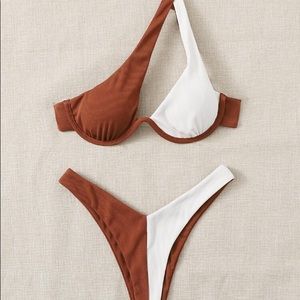 Shein Two Tone Rib Underwire Bikini Swimsuit